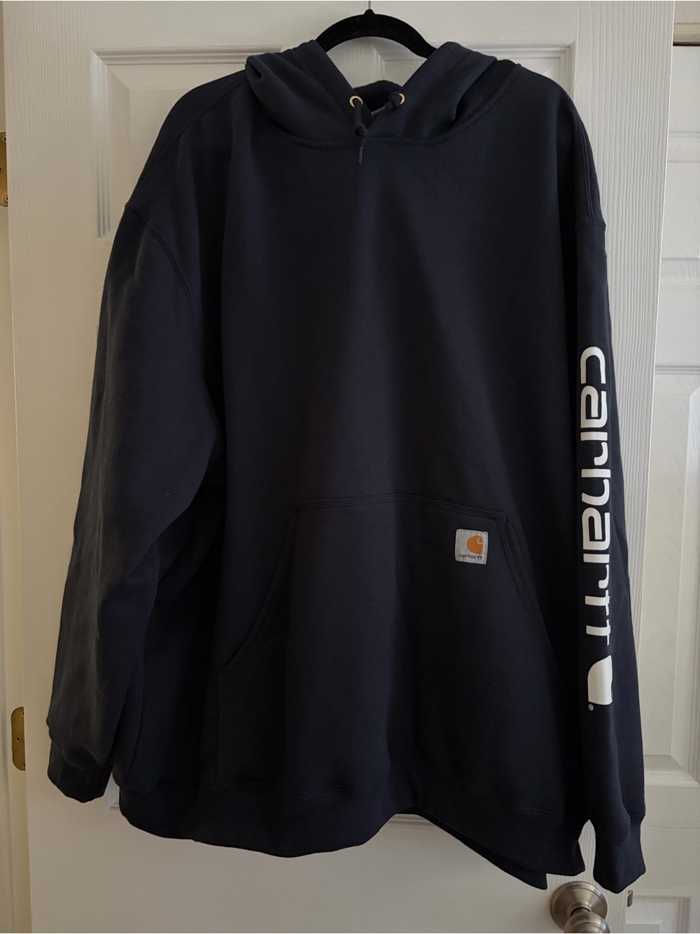 Carhartt Men’s Original Fit Navy Pullover Logo Sleeve Hoodie Sweatshirt Size 5XL